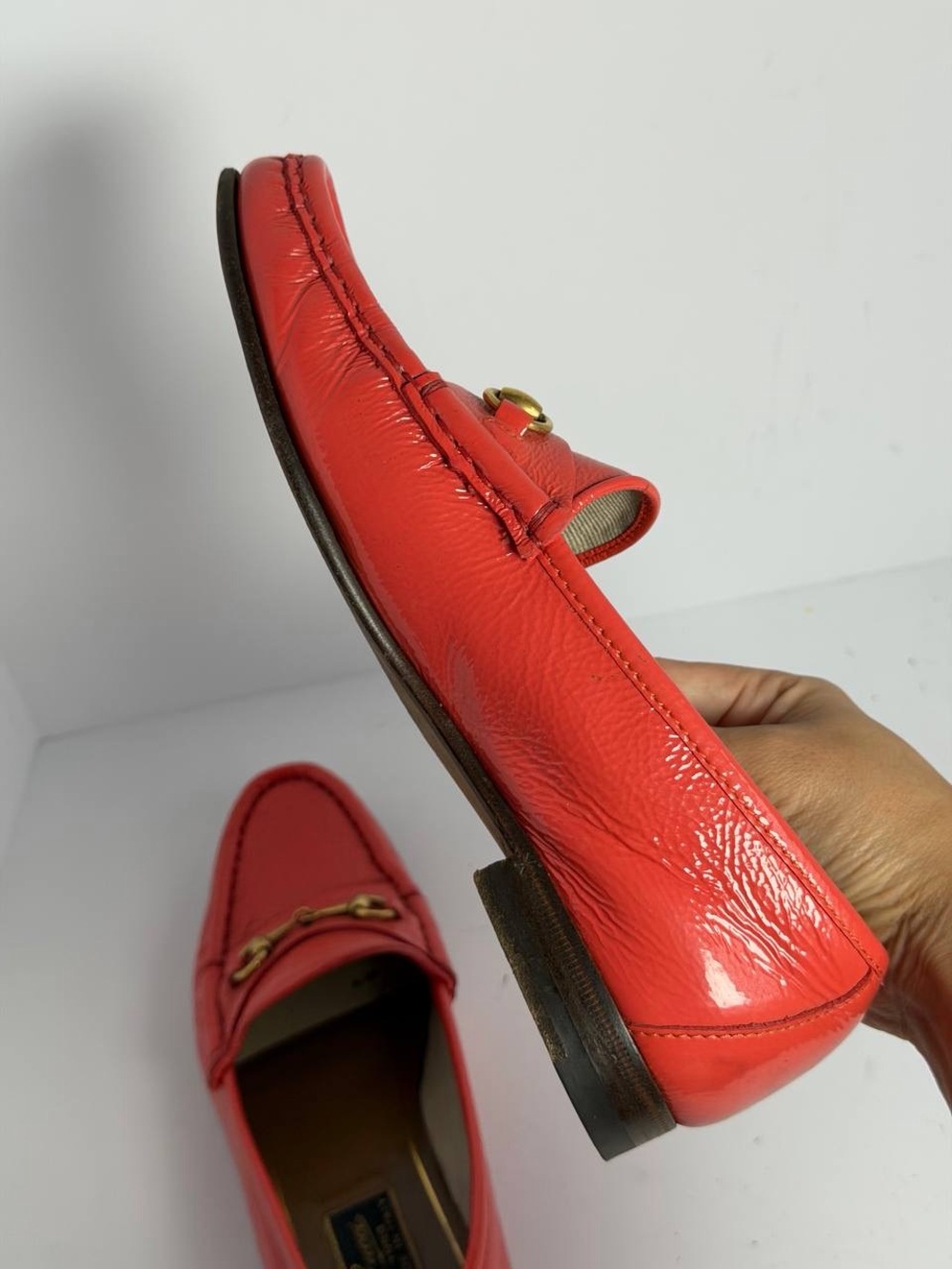 Vintage Gucci Horsebit Vibrant Salmon Red Colored Leather Loafers Size 36 - Picture 6 of 10